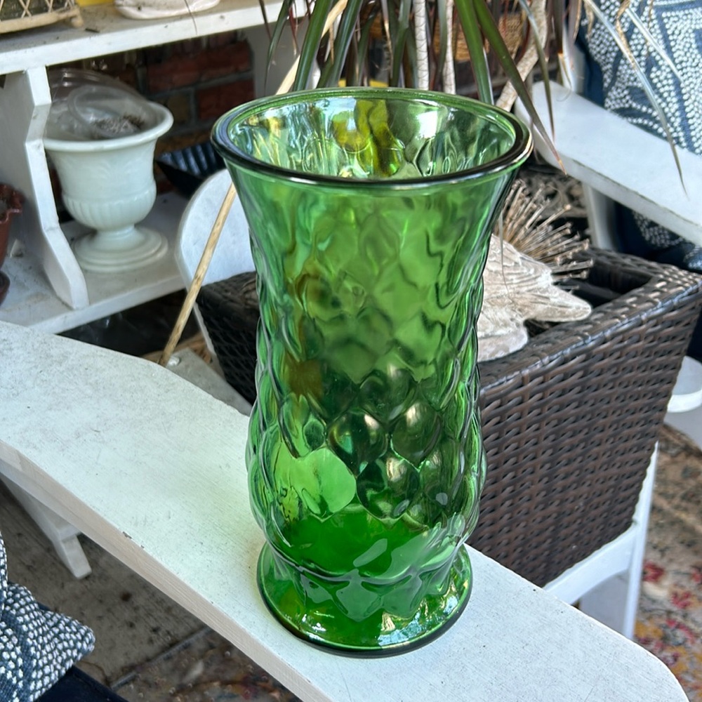 Vintage Tall Emerald Green Bubble Vase